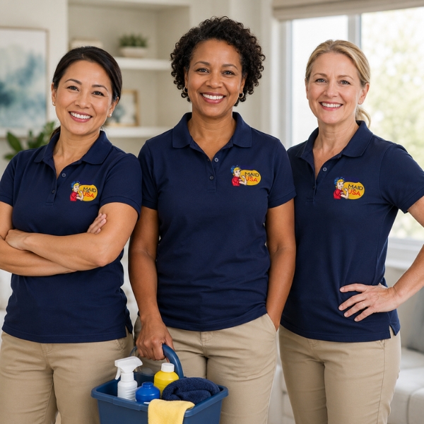Maid in the USA cleaning technician team smiling